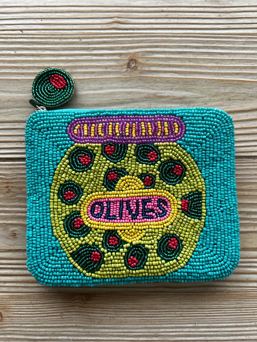 Oversized Beaded Olive Pouch — Fits Cards, Cash & Keys | Giftable